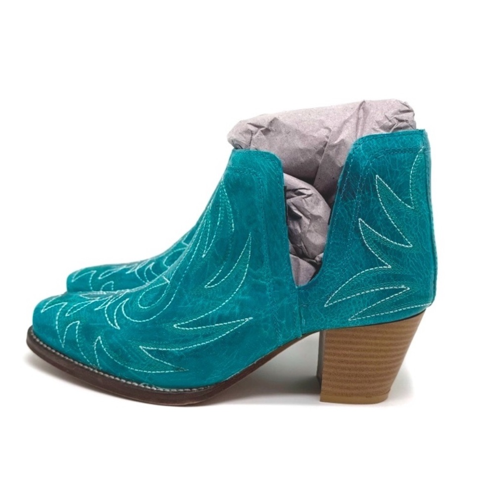 Roper Rowdy Western Booties Turquoise Leather Embroidered Ankle Boot Size 6.5
